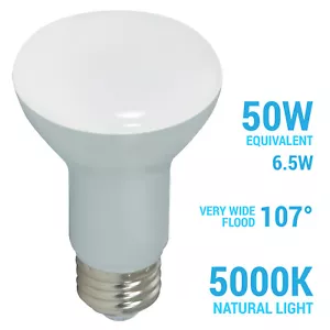 Satco S9633 LED Reflector 6.5W 50W 120V R20 E26 Dimmable Frost 5000K Natural - Picture 1 of 6