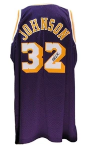 Camiseta deportiva de baloncesto autografiada de Mitchell & Ness de los Lakers Beckett de Magic Johnson de la Sala - Imagen 1 de 6