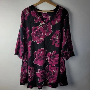 Masai Women Size S Black Pink Floral Boxy Tunic Blouse Top Casual Relaxed Smart - Picture 1 of 10