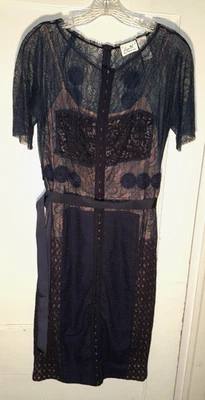 Beguile by Byron Lars Navy Blue Carissima Crochet Lace Sheath Dress Size 8 - Image 1 of 4