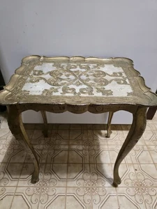 VTG MCM WOOD FLORENTINE NESTING TABLE BRONZE ITALIAN CARVED SIDE END ACCENT - Picture 1 of 17