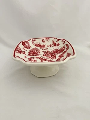 Mud Pie Christmas Compote Pedestal Dish Santa Toile Pattern Cottage Farmhouse  - Image 1 of 4