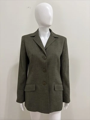 Chaqueta Blazer Le Suit Verde Claro Tweed Espiga Bolsillo Talla 6 Foto 1 de 4
