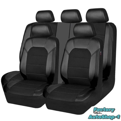 Black Car Seat Cover Leather Protector Front Rear Cushion Universal Full-Kits. - Image 1 of 4
