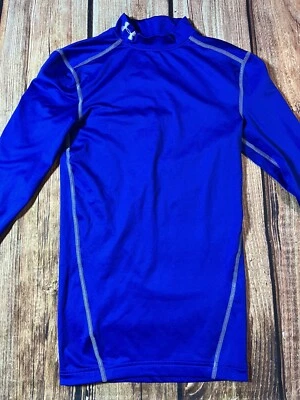 Camisa Atlética Under Armour Niños Jóvenes Cold Gear Ajustada Cuello Simulado Talla Pequeña Azul Foto 1 de 4