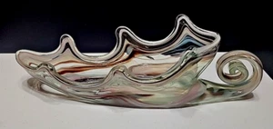Centro de mesa de vidrio soplado a mano Sooner Glass Co barco rosa verde marrón remolinos vintage - Imagen 1 de 11
