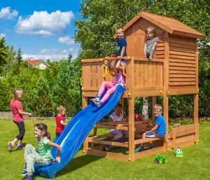 Spielturm Spielplatz Spielgerät Stelzenhaus mit Rutsche und Sandkasten - Bild 1 von 4