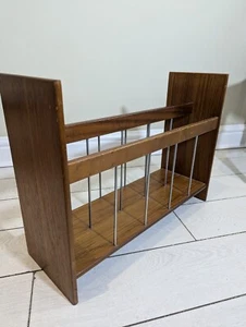 Mid 20th Century 1960s/1970s Teak and Metal Wooden Freestanding Magazine Rack - Picture 1 of 17