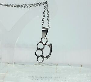 Knuckle Duster Pendant Necklace 18" Silver Tone Chain Rock Punk womens gift 