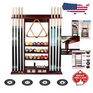 Deluxe Wandmontage 8 Pool Queue Rack mit Punktezähler in elegantem Mahagoni - Bild 1 von 9