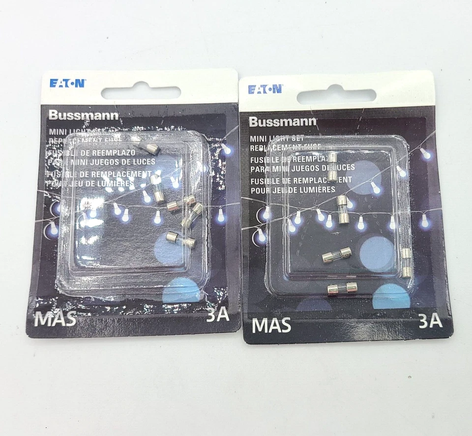 Juego de luces de Navidad de vidrio Bussmann Strand Saver 3A fusibles (paquete de 2) BP/MAS-3A Foto 1 de 3