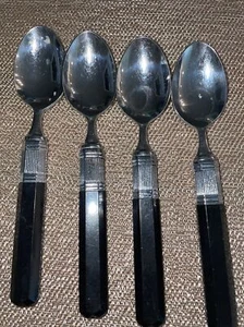 Mikasa Prisma Ebony Black & Silver Handles Set Of 4 Tea Spoons - Picture 1 of 5
