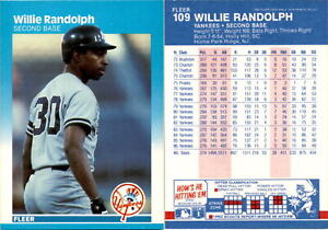 Willie Randolph 1987 Fleer Baseball Card 109  New York Yankees