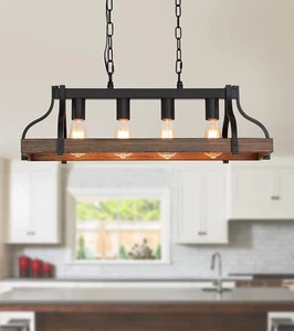 Rustic Kitchen Island Dining Room Light Fixture Farmhouse Linear Chandelier Blac - Picture 1 of 9