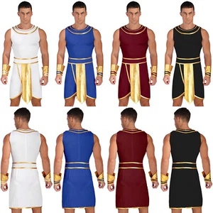 Mens Ancient Greek Costumes Roman Toga with Cuffs Halloween Party Fancy Dress up - Picture 1 of 53