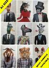 A3 Animal In Clothes Prints Humanised Hipster Dictionary Page Wall Art Pictures