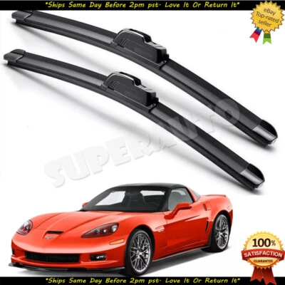 Fits 2005-2013 Chevy Corvette C6 Windshield Wiper Blades J-HOOK Hybrid Silicone - Image 1 of 3