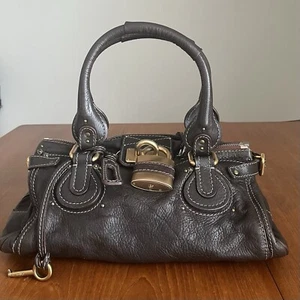 Chloe Paddington Leather Hand Bag Dark Brown Vintage Leather Medium Padlock Key - Picture 1 of 18