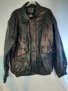 Vtg Napoline Leather Outfitters Black Genuine Leather Bomber Jacket Mens Sz 2XL - Picture 1 of 6