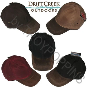 1-DRIFT CREEK OUTDOORS HEADWEAR-ALASKAN HAT OILCLOTH W/LEATHER BILL GOLF FISHING - Picture 1 of 21