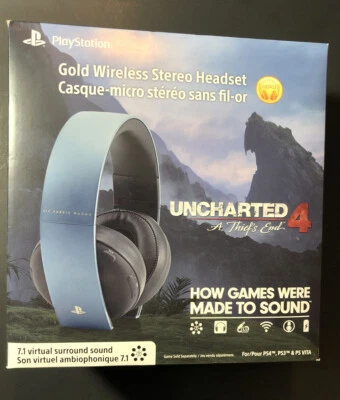 Official Sony Gold Wireless Stereo Headset [ Uncharted 4 Limited Edition ] NEW - Image 1 of 4