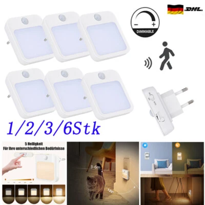 1-6er LED Nachtlicht Bewegungsmelder Dimmbar Steckdose Nachtlampe Treppenlicht - Bild 1 von 4