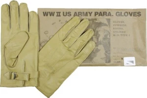 American Paratrooper Gloves - WW2 US Leather Cowhide Airborne Yellow Rigger New - Picture 1 of 4