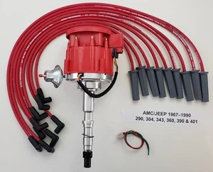 DISTRIBUIDOR HEI + CABLES DE BUJÍA ROJOS 8,5mm para JEEP/AMC 290 304 360 390 401 - Imagen 1 de 1