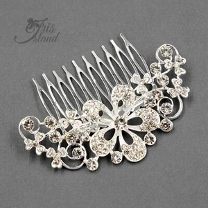 Silver Hair Comb Crystal Rhinestone Headpiece Wedding Accessories Pin Flower 019 - Picture 1 of 4