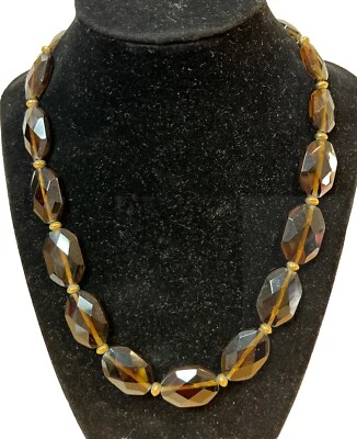 NWOT Ralph Lauren Gold Tone Translucent Brown Faceted Glass Toggle Necklace 19” - Image 1 of 4