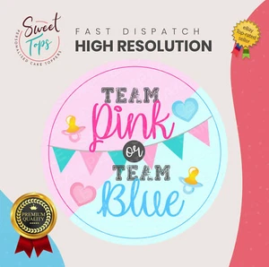 PINK OR BLUE BABY SHOWER EDIBLE ROUND CAKE TOPPER DECORATION PERSONALISED - Bild 1 von 1