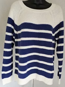 Old Navy Womens Sweater Shirt Top Blouse Size L Large Blue White Striped - Picture 1 of 24