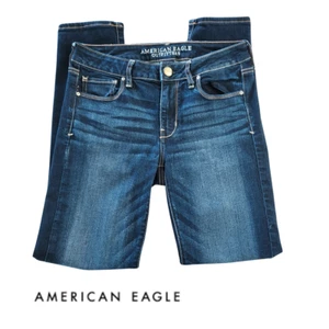 American Eagle Womens Sz. 8 Super Stretch Skinny Leg Denim Blue Jeans Dark Wash - Picture 1 of 11