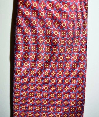 VTG BURBERRY London Tie Red Blue Gold Flower Floral Pattern Silk Men's Necktie - Image 1 of 4