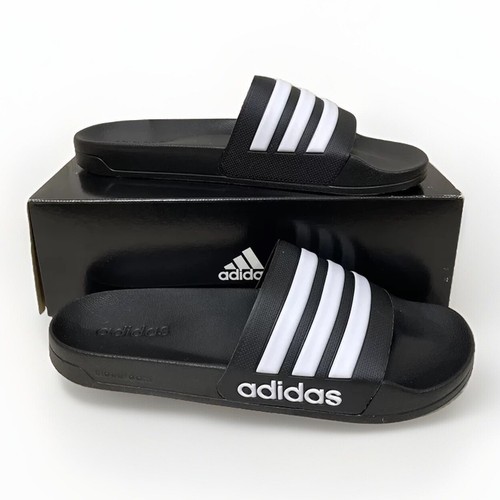 Adidas Uomo Adilette Doccia Taglia 13 Locker Slide Sandalo Nero Bianco GZ5922 Nuovo