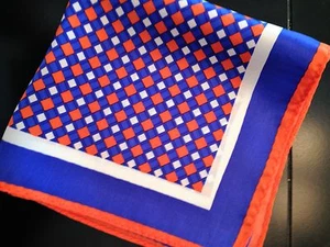 14" 100% silk pocket square: diamonds-bright blue, orange & white- Envoy-P - Picture 1 of 4