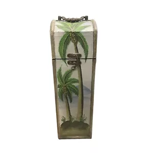 Vintage Decorative Wood Wine Storage Box Hinged Lid Hand Painted Palm 14” C1.75 - Picture 1 of 6