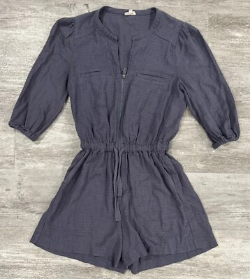 Mary Lawless Lee x Splendid Utility Romper Linen Blend Blue Casual Womens XS - Image 1 of 4