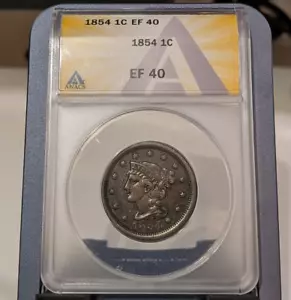 1854 1C BRAIDED HAIR LARGE CENT ANACS EF 40 - Picture 1 of 2