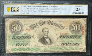 1963 Confederate States of America T57 Choice Fine $50 S/N 45181 Very Fine 25 - Picture 1 of 9