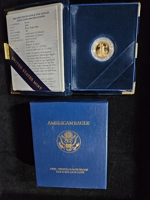 🌟 Moneda American Gold Eagle 2002 $5 1/10 oz PRUEBA BU UNC con certificado de autenticidad Foto 1 de 3