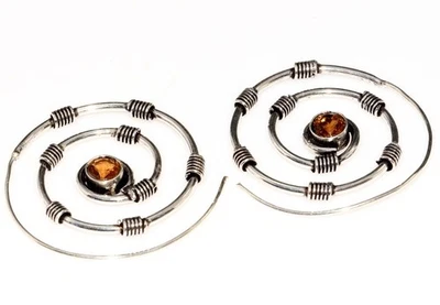 Pendientes de topacio ahumado enchapados en plata 925 hechos a mano joyería tamaño 1,5" GW Foto 1 de 3