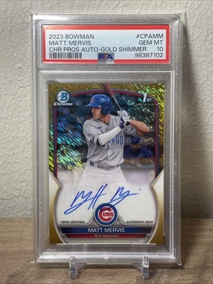 2023 Bowman Chrome Matt Mervis 1st Gold Shimmer Auto 21/50 PSA 10 - Image 1 of 2