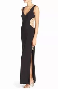 Embellished Illusion Evening Dress JS Collection Gown 12 Uk BNWT RRP $289 Black - Picture 1 of 6