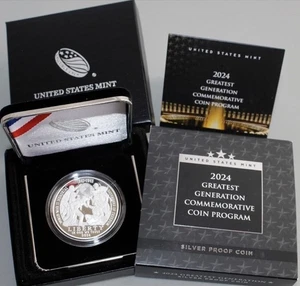 2024 Greatest Generation Proof 99,9% Pure Silver Dollar Coin, w/Box +COA $1 Coin - Bild 1 von 6