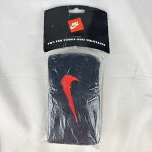 Muñequeras Nike Two Pro Doble Ancho de Colección Raras Negro/Rojo Logo Nuevo de Lote Antiguo Sellado - Imagen 1 de 6