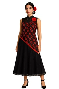 Vintage Sarrah Black & Red lace Dress Latin Flair Asymmetrical Hem 32-US 2-4 - Picture 1 of 16