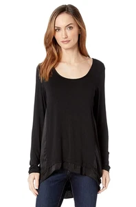 Mod-o-doc L100508 Womens Black Slub Jersey Long Sleeve Scoop Neck Tee Size XL - Picture 1 of 3