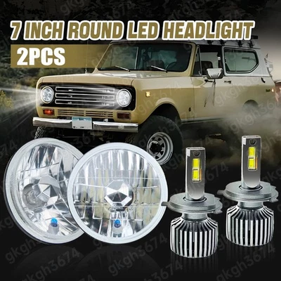 Faros LED redondos de 7 pulgadas lente de vidrio y bombillas H4 para Ford Deluxe 1939-1951, nuevos Foto 1 de 4