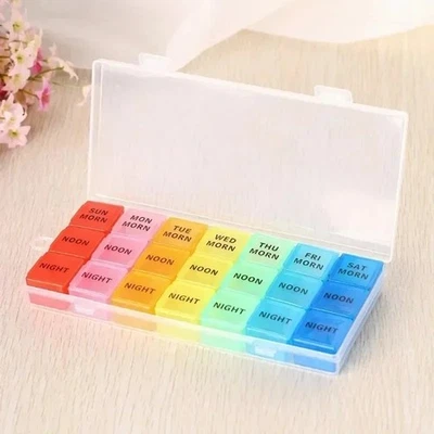 PILLBOX 7 Day Pill Box Organizer 3 Times a Day Weekly Pill tablet medication organiser